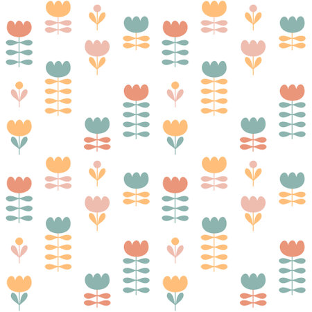 Aesthetic seamless pattern with tulips flowers in scandinavian style. Floral print for tee, paper, fabric, textile. Hand drawn vector illustration for decor and design.のイラスト素材