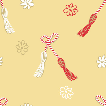 Vector seamless pattern with martisor 1 March spring celebration gift. Print for paper, textile and fabric. Perfect surface design.のイラスト素材