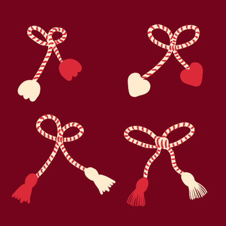 Collection of Martisor vector illustration clipart for March 1st day of spring. Perfect for poster, card, sticker.のイラスト素材