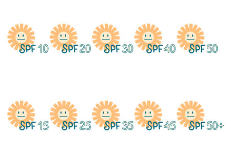 UV protection spf icon collection. Summer skin care concept. Doodle vector illustration for decor...