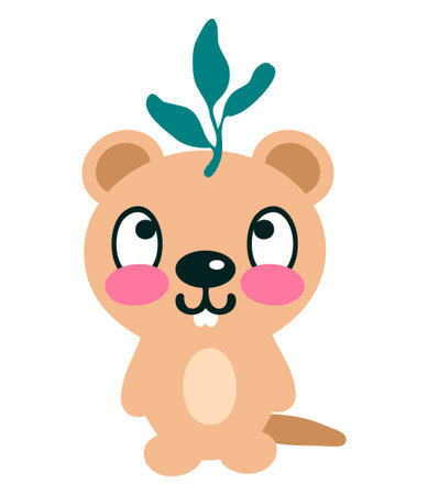 Cute smiling australian quokka cartoon flat vector illustration isolated on white background. Perfect hand drawn design for any purpose.のイラスト素材