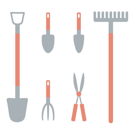 Hand drawn garden inventory clipart collection. Summer gardening tools flat set. Vector illustration isolated on white background.のイラスト素材