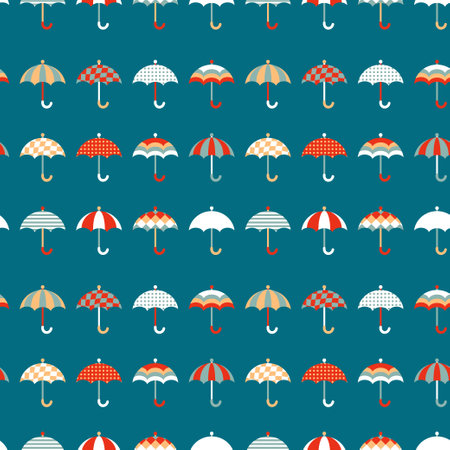 Geometric umbrella seamless pattern in retro style. Perfect print for T-shirt, textile and fabric. Hand drawn illustration.の写真素材