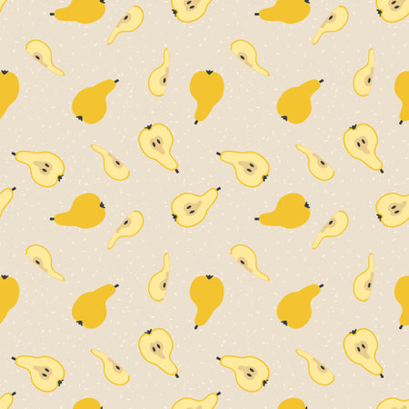 Minimalist style textured seamless pattern with pear slices. Perfect template for banner, cover, background, card, sale. Hand drawn illustration.の写真素材
