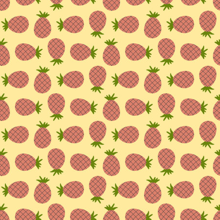 Exotic pineapples fruits seamless pattern. Perfect art background for banner, card, textile, fabric, paper, sale. Hand drawn illustration.の写真素材