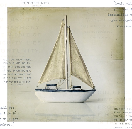 Sail boat with textures and handmade stamps