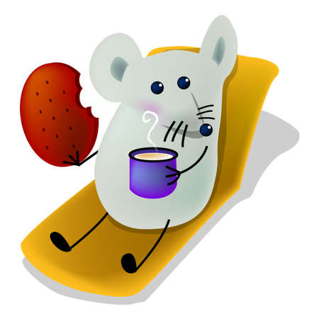 Little mice eating biscuit and drinking milk, cartoon, vector, illustrationのイラスト素材