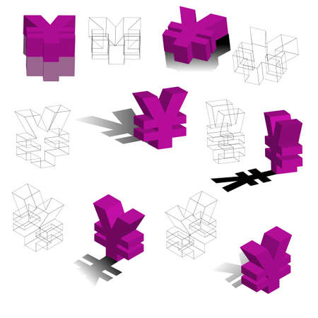 symbols for ¥, yen, 3d, illustration, vectorのイラスト素材