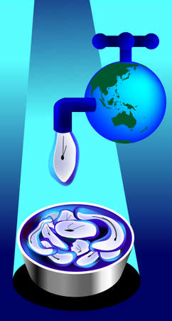 vector illustration for a faucet from the global and the timer leaks, means time just like water, and pass like the globe, and save our time. のイラスト素材