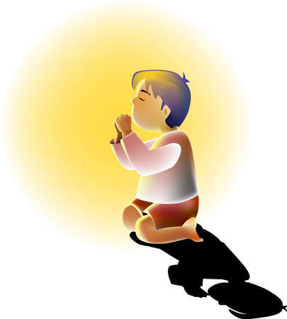 a vector illustration for a little boy is kneeling for praying and a light is shine on himのイラスト素材