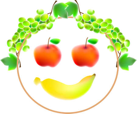 illustration, vector for a variety of fruits to made a face expression, grape, apple, bananaのイラスト素材