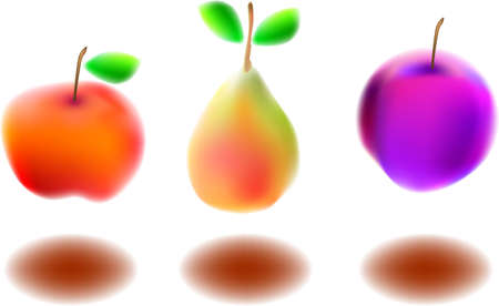 Illustration, vector for a variety of fruits, apple, pear, plumのイラスト素材