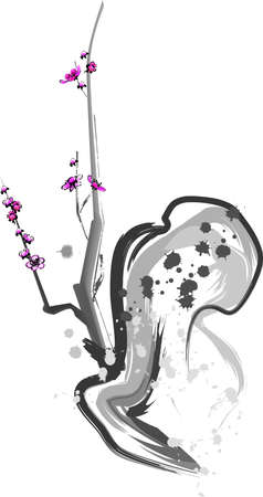 vector illustration for a artistic plum flower, china art brush paintingのイラスト素材