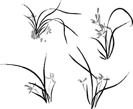 vector illustration for a artistic china traditional art brush painting for orchid flower, special for Chinese new yearのイラスト素材