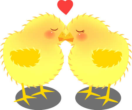 vector illustration for a pair of kissing chicks, cartoonのイラスト素材