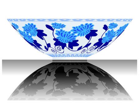 a vector, illustration for a China porcelain, pottery, bowl, reflectionのイラスト素材
