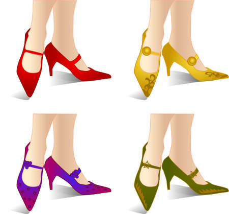 vector illustration for a variety of shoes pattern design in style and a sexy lady's leg.のイラスト素材