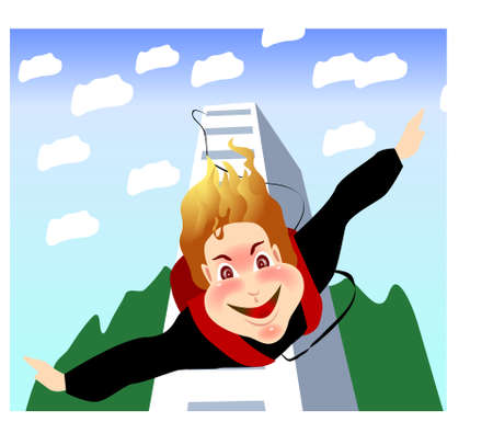 a man jump from building instead of using lift. save time for waiting the lift.のイラスト素材