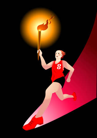 vector illustration for a torchbearer running in low angle viewing. Metaphor for a new and big step in historyのイラスト素材