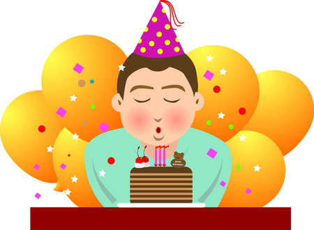 illustration, vector for a boy blowing candles in his birthday.のイラスト素材