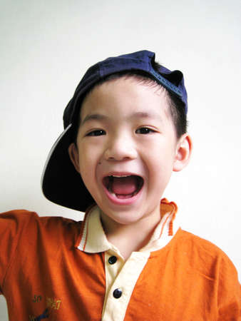 A close up for a asian boy with face expressionの写真素材