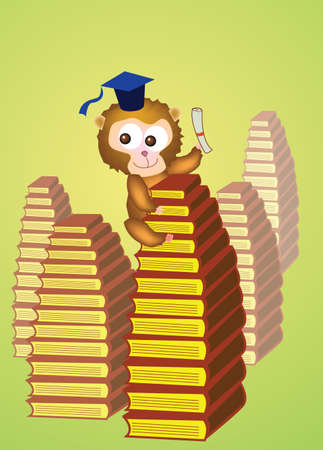 A happy monkey holding certificate and successful to climb up a huge のイラスト素材