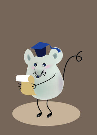 Vector illustration of a graduated mouse. A mouse reading his certificate.のイラスト素材