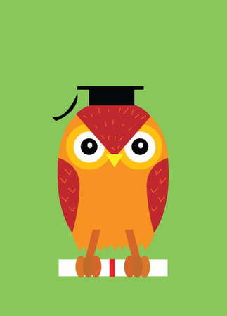 Vector illustration of a graduated student. An owl holding up his certificate.のイラスト素材