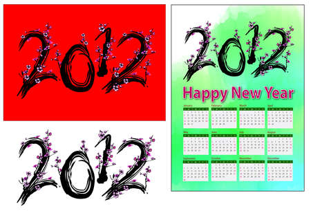 A set of 2012 design element, 2012 shape plum tree, 2012 calendar.
