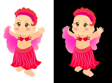 a cute little girl is learn to be a belly dancer.の写真素材