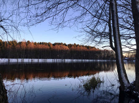 Sunset over a lakeの写真素材