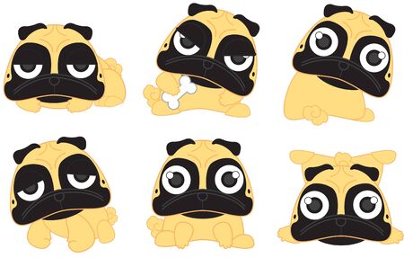 Cartoon cute serious dog fawn pug breedのイラスト素材