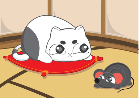 Illustration of bold mice against catのイラスト素材