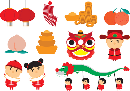 chinese new year icon and cartoonのイラスト素材