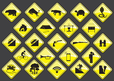 set of yellow sign iconのイラスト素材