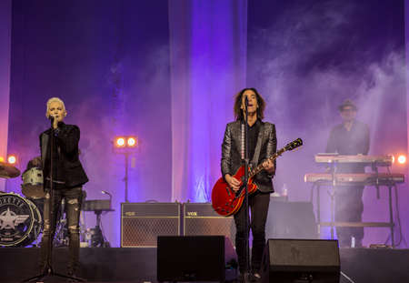 Marie Fredriksson and Per Gessle sing and play - concert Roxette in Khabarovsk, Russia, October 30, 2014のeditorial素材
