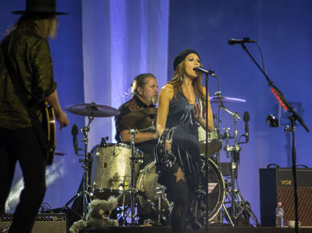 Marie Fredriksson and Per Gessle sing and play - concert Roxette in Khabarovsk, Russia, October 30, 2014のeditorial素材