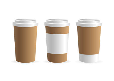 Paper coffee cup in 3d style on white background. Blank mockup. Mock up, template. Coffee drinkのイラスト素材