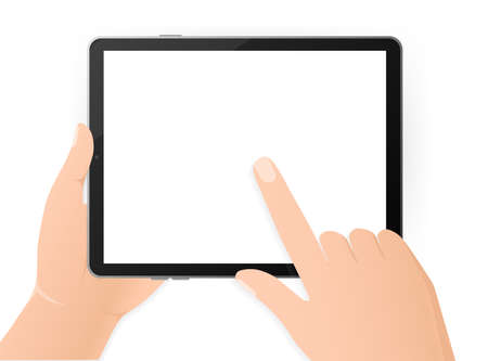 Modern flat illustration with black empty tablet hands on white background. Digital technology. Modern flat illustration. Web designのイラスト素材