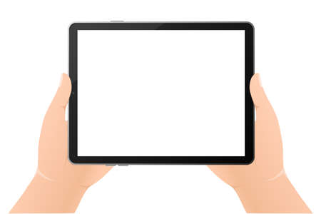 Modern flat illustration with black empty tablet hands on white background. Digital technology. Modern flat illustration. Web designのイラスト素材