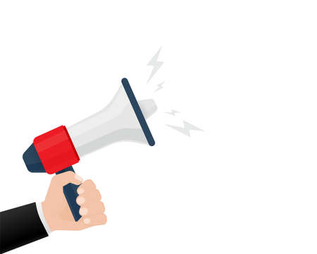 Flat icon with red megaphone with hand for concept design.のイラスト素材