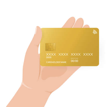 Credit card with hand, great design for any purposes. Bank card illustration. Online paymentのイラスト素材