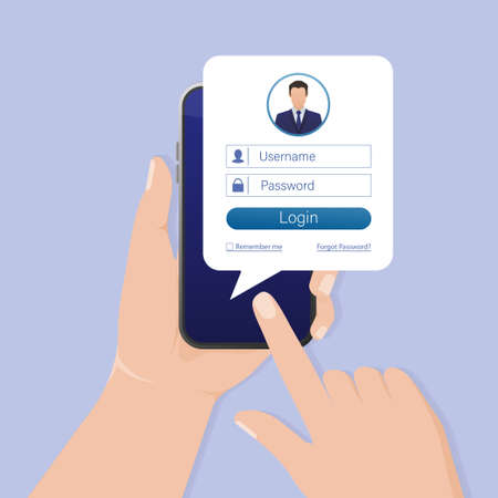 User login smartphone for site design. Mockup application page user interface. Phone, mobile, smartphone, mockup. Device screen. Business iconのイラスト素材