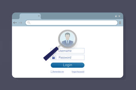 Flat illustration with blue user login laptop.のイラスト素材