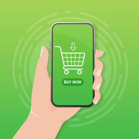 Flat with buy now smartphone screen. Modern illustration for mobile app design.のイラスト素材