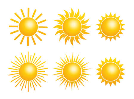 Flat yellow sun icon collection on white background.のイラスト素材