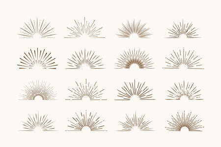 Sunburst frames in retro style on light background. Starburst label. Light banner.のイラスト素材