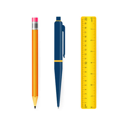 School supplies in flat style isolated on white background.のイラスト素材