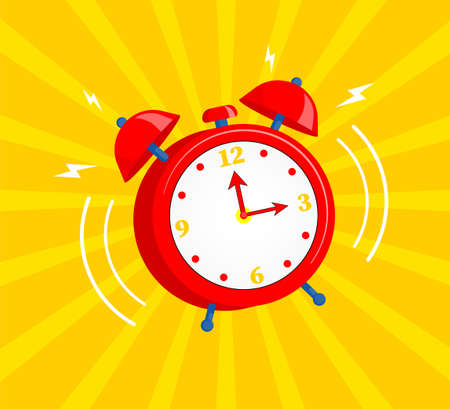 Cartoon alarm clock icon isolated on yellow background.のイラスト素材
