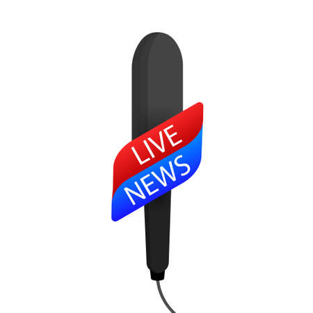 Microphone news. Reporter journalism concept in flat style illustrationのイラスト素材